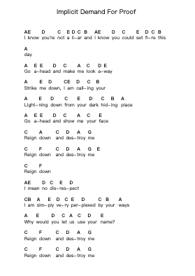 Implicit Demand For Proof Piano letter notes by twenty one pilots - Arr.Hedbill