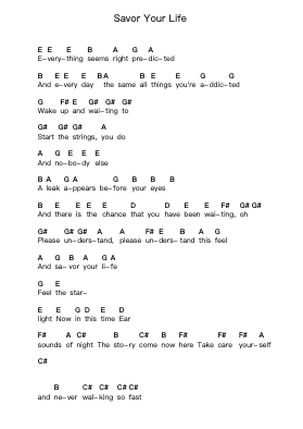 Savor Your Life Piano letter notes by Schaeffers Train - Arr.Clarknence