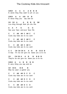 The Cockney Kids Are Innocent Piano letter notes by Sham 69 - Arr.Blycarr