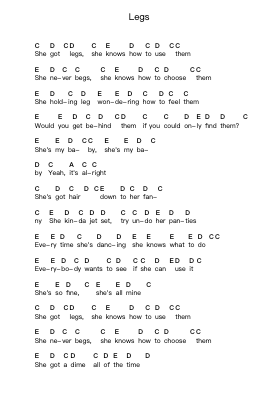 Legs Piano letter notes by ZZ Top - Arr.Davebel
