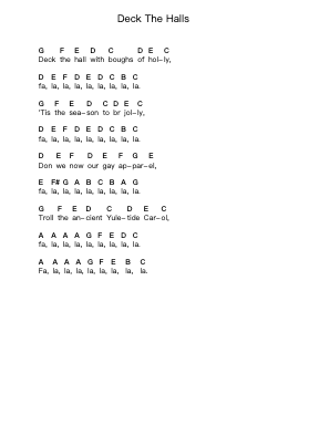 Deck The Halls Piano letter notes by Misc Christmas - Arr.Cashdrey Popkim