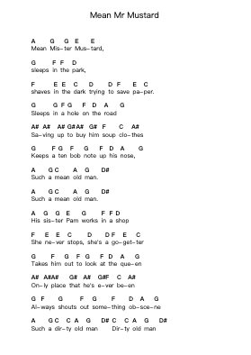 Mean Mr Mustard Piano letter notes by The Beatles - Arr.Hobjeames