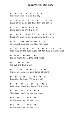 Summer In The City 钢琴字母谱由 The Lovin' Spoonful - 编曲 Everkeith Abters