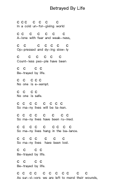 Betrayed By Life Piano letter notes by Hatebreed - Arr.Pumens Faulkgrant