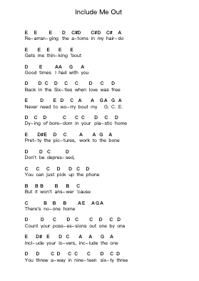 Include Me Out Piano letter notes by Young Marble Giants - Arr.Wildeh Francesgrace
