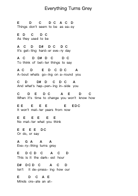 Everything Turns Grey 钢琴字母谱由 Agent Orange - 编曲 Olch