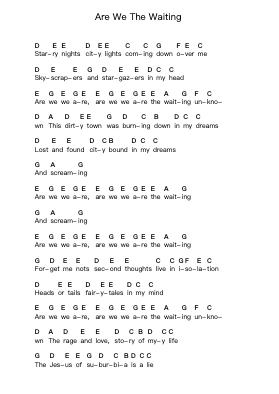 Are We The Waiting Piano letter notes by Green Day - Arr.Maglius