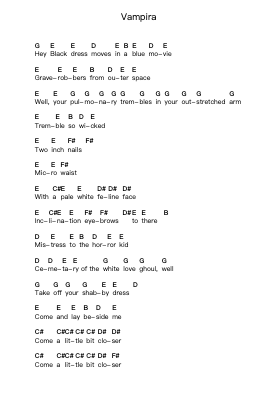 Vampira Piano letter notes by Misfits - Arr.Rocius