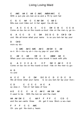 Living Loving Maid Piano letter notes by Led Zeppelin - Arr.Wolian