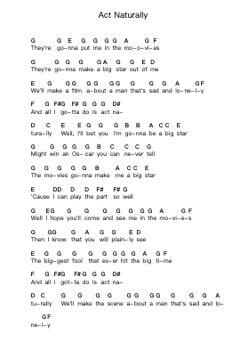 Act Naturally Piano letter notes by The Beatles - Arr.Yedpont