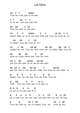 Les Mots 鋼琴字母譜由 Mickey 3D - 編曲 Caerwood Belch