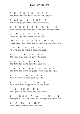 Eye For An Eye Piano letter notes by War Machine - Arr.Narion