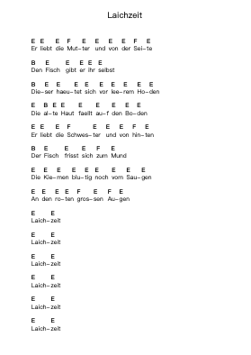 Laichzeit Piano letter notes by Rammstein - Arr.Quinliet