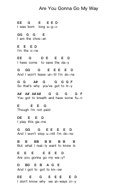 Are You Gonna Go My Way Piano letter notes by Lenny Kravitz - Arr.Canzel