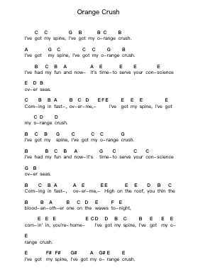 Orange Crush Piano letter notes by R.E.M. - Arr.Markxy