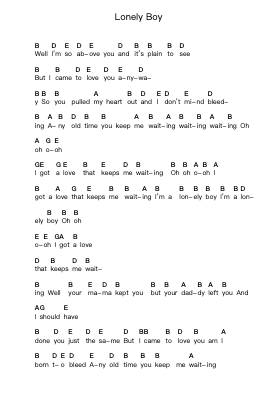 Lonely Boy Piano letter notes by The Black Keys - Arr.Joshgins Widred