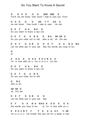 Do You Want To Know A Secret Piano letter notes by The Beatles - Arr.Jonric