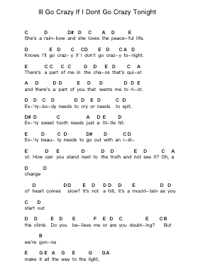 Ill Go Crazy If I Dont Go Crazy Tonight Piano letter notes by U2 - Arr.Peale