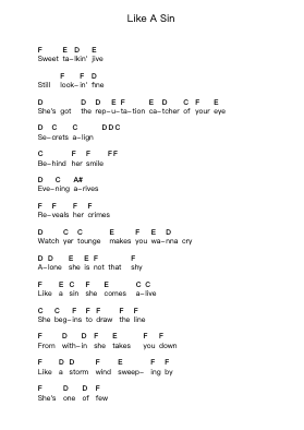 Like A Sin Piano letter notes by Crashdïet - Arr.Cusnow Noahlis