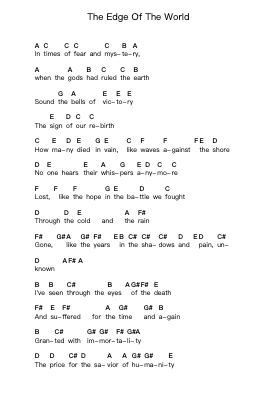 The Edge Of The World Piano letter notes by DragonForce - Arr.Invy