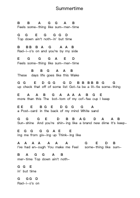 Summertime Piano letter notes by Bon Jovi - Arr.Faulkmax