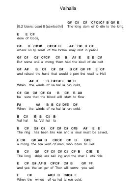 Valhalla 钢琴字母谱由 Black Sabbath - 编曲 Jeffhy Lionelmatt