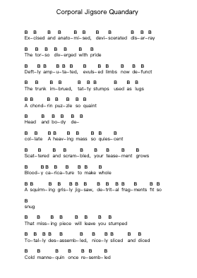 Corporal Jigsore Quandary Piano letter notes by Carcass - Arr.Crailynn Rodlan