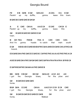 Georgia Bound Piano letter notes by Blind Blake - Arr.Sylgou
