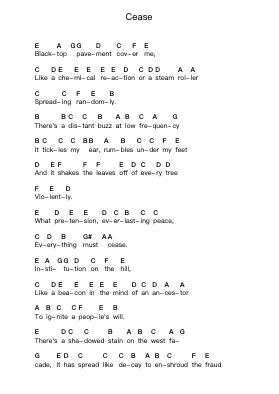Cease Piano letter notes by Bad Religion - Arr.Woolfruth Louiworth