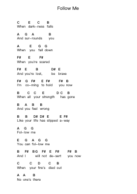 Follow Me Piano letter notes by Muse - Arr.Borglass