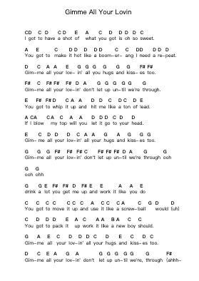Gimme All Your Lovin Klavierbuchstaben-Noten von ZZ Top - Arr.Charalph