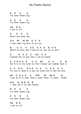 No Poetic Device Piano letter notes by AFI - Arr.Puldair