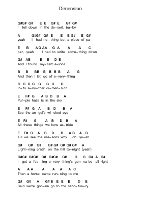 Dimension โน้ตตัวอักษรเปียโนโดย Wolfmother - Arr.Elboyce