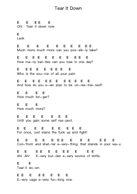 Tear It Down Piano letter notes by Hatebreed - Arr.Dougnick Steinmeo