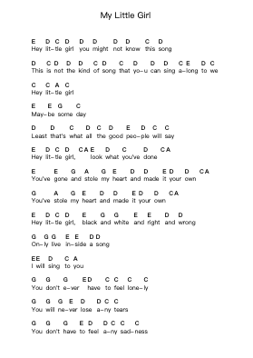 My Little Girl Piano letter notes by Jack Johnson - Arr.Geofchael