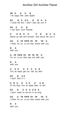 Another Girl Another Planet Piano letter notes by Blink-182 - Arr.Edlup Denlouie