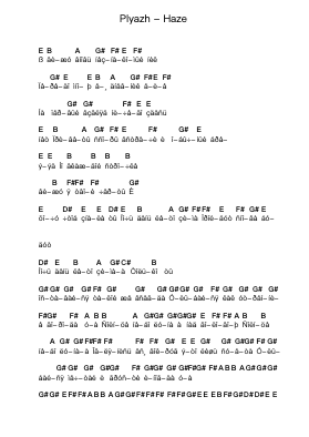Plyazh - Haze Piano letter notes by Misc Unsigned Bands - Arr.Nanzie