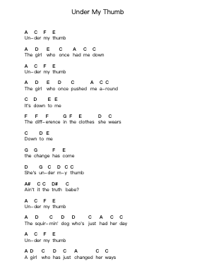 Under My Thumb पियानो पत्र नोट्स द्वारा The Rolling Stones - Arr.Sweetxe Goldthune