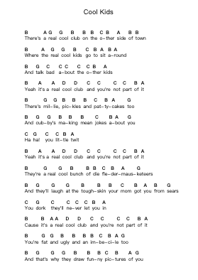 Cool Kids Piano letter notes by Screeching Weasel - Arr.Croftlitt