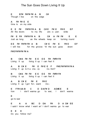 The Sun Goes Down Living It Up Piano letter notes by Level 42 - Arr.Boothsan