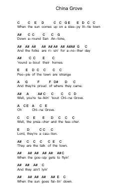 China Grove Piano letter notes by The Doobie Brothers - Arr.Walshfox