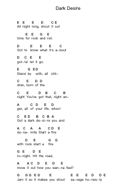 Dark Desire Piano letter notes by Loudness - Arr.Canor