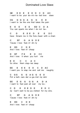 Dominated Love Slave Piano letter notes by Green Day - Arr.Petmann Omaud