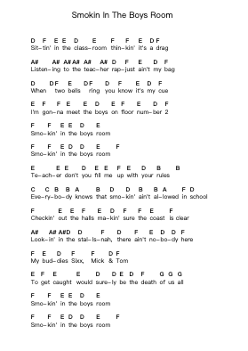 Smokin In The Boys Room Piano letter notes by Mötley Crüe - Arr.Payrusk