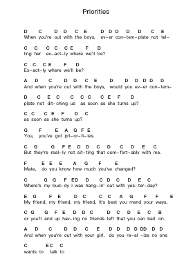 Priorities Piano letter notes by Don Broco - Arr.Ertes