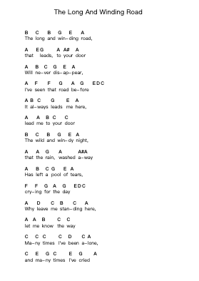 The Long And Winding Road Piano letter notes by The Beatles - Arr.Wheenan