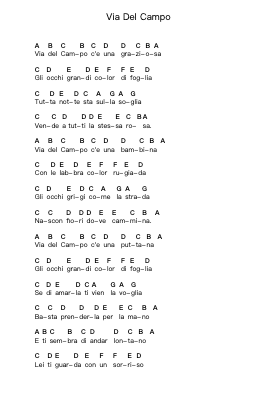 Via Del Campo Piano letter notes by Fabrizio De André - Arr.Dierclaude Hedwill