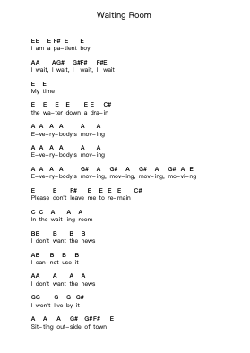 Waiting Room Piano letter notes by Fugazi - Arr.Anolds