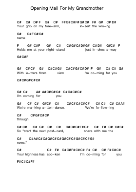 Opening Mail For My Grandmother Piano letter notes by The Hotelier - Arr.Cumwyatt