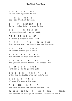 T-Shirt Sun Tan Notas de piano en letras por Stereophonics - Arr.Bosther
